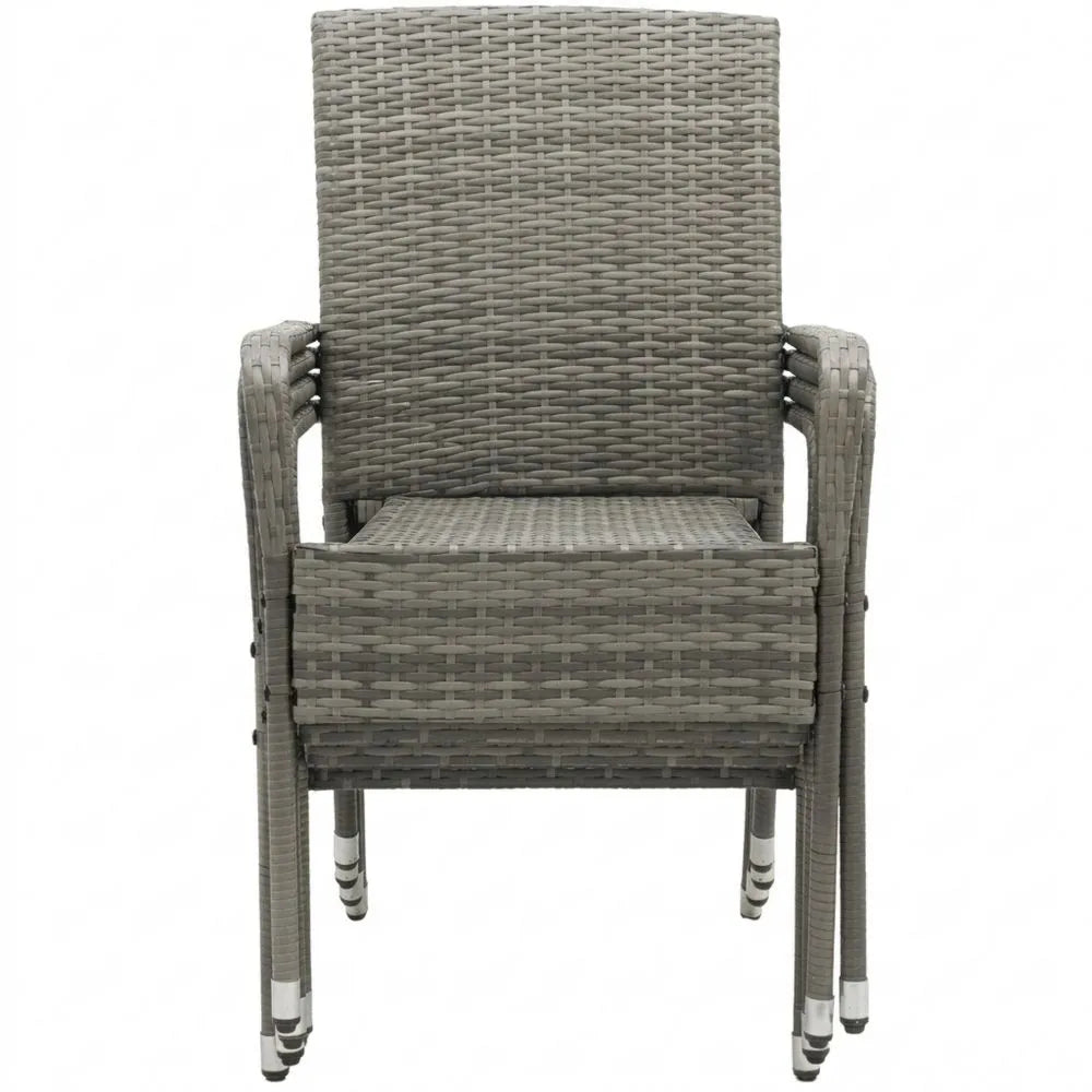 6er Set Gartenstühle aus Polyrattan mit Armlehnen & Rückenlehne, stapelbar, grau-meliert
