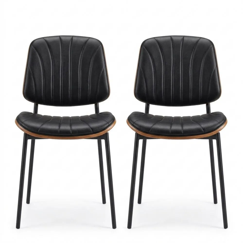 Eleganter Polsterstuhl aus Leder für Esszimmer, platzsparend, schwarz