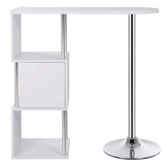 Multifunktionaler S-förmiger Bartisch mit Lagerung und Weinregal, Stehtisch aus Metall und Holz, Perfekt für Küche und Wohnzimmer