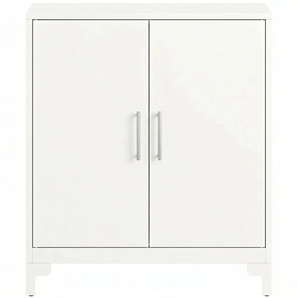 Abschließbarer Metallschrank mit 2 Ebenen und Türen, weiß, 80 x 35 x 91 cm