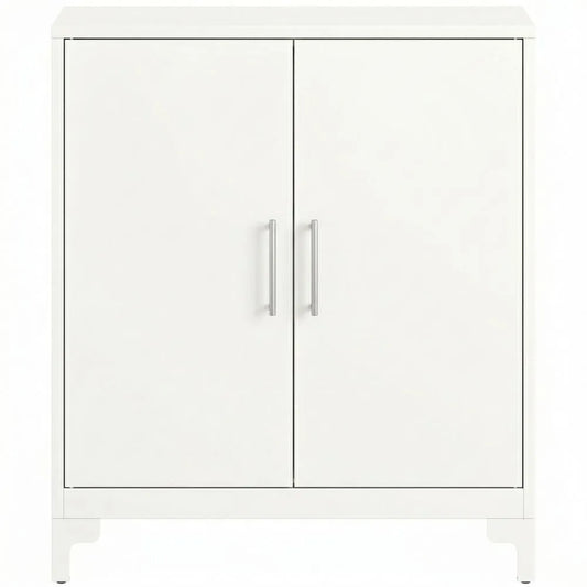 Abschließbarer Metallschrank mit 2 Ebenen und Türen, weiß, 80 x 35 x 91 cm