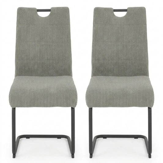 2er Set Esszimmerstühle mit Breitcord Grau und Komfortsitz