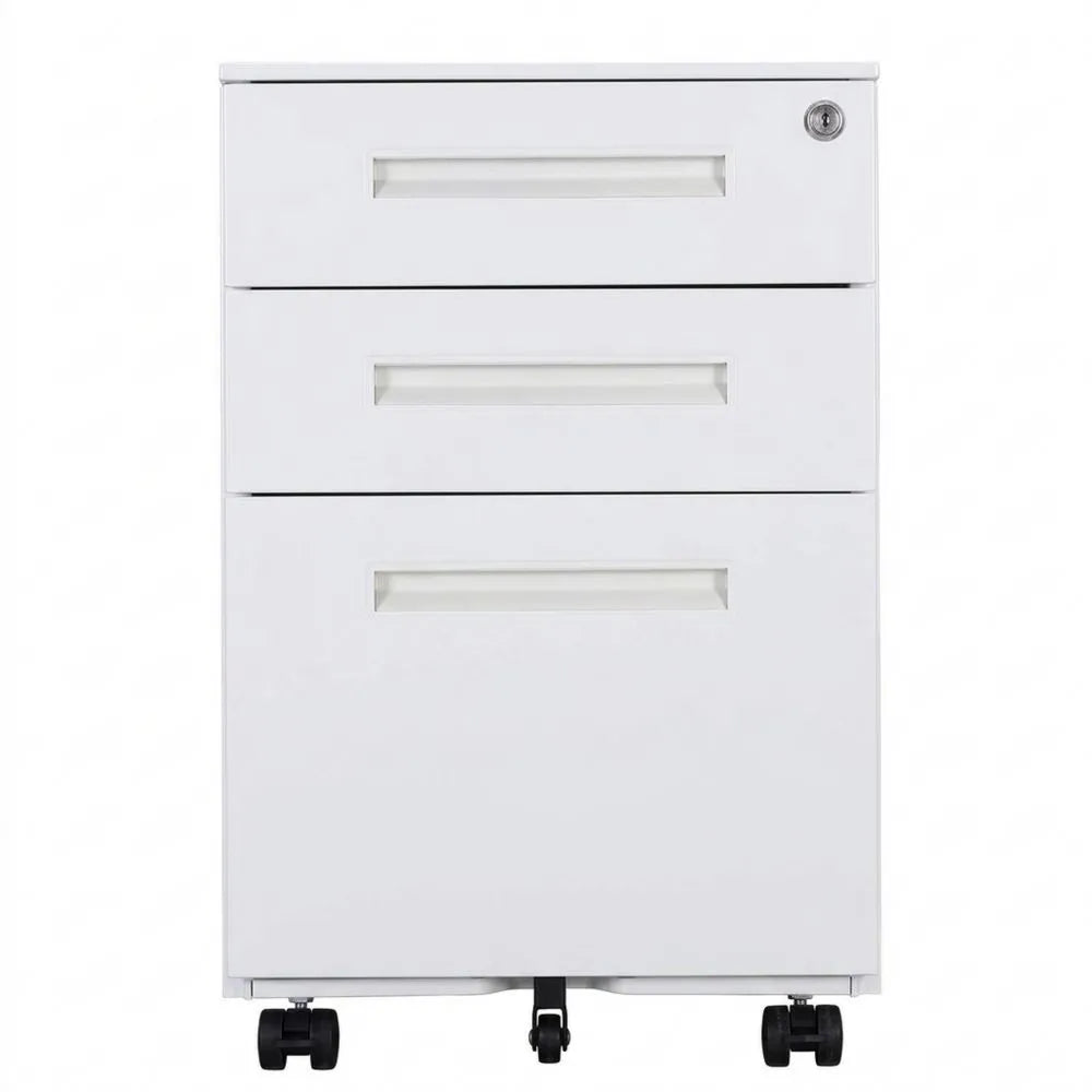 Rollcontainer mit 3 Schubladen und Kippschutz für A4-Dokumente, mobil und abschließbar, 39 x 50 x 60 cm