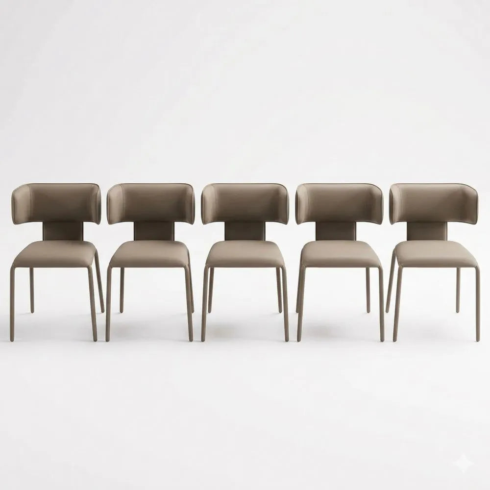 Moderner Polsterstuhl aus Leder mit Metallbeinen, C-förmige Rückenlehne, für Esszimmer und Wohnzimmer, Khaki