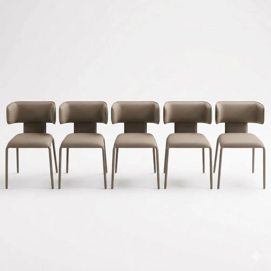 Moderner Polsterstuhl aus Leder mit Metallbeinen, C-förmige Rückenlehne, für Esszimmer und Wohnzimmer, Khaki