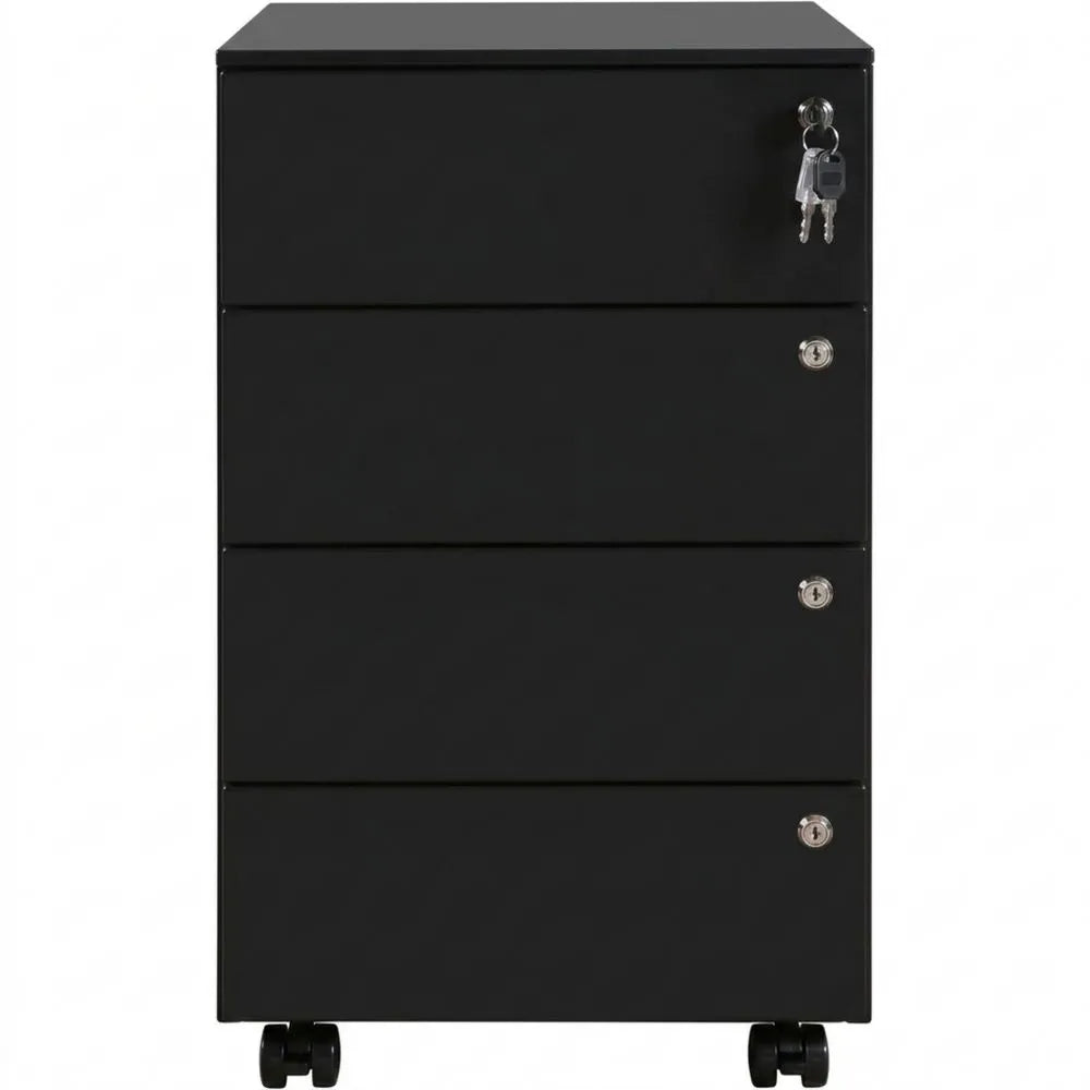 Flexibler Rollcontainer mit 4 abschließbaren Schubladen für Büro und Homeoffice
