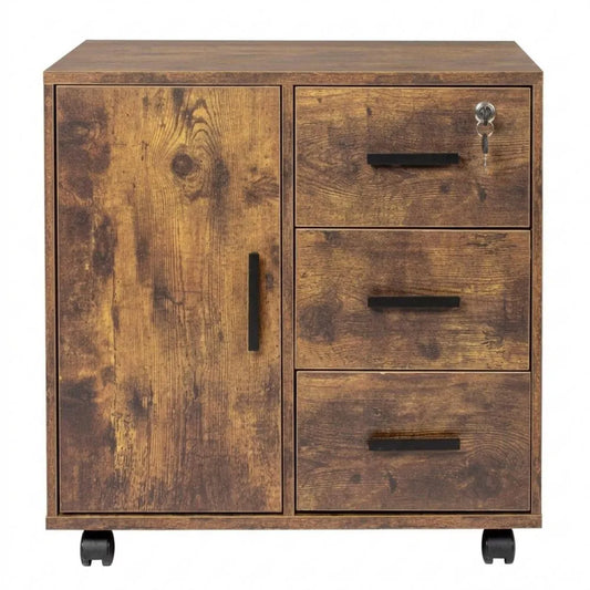 Mobiler Aktenschrank mit 3 Schubladen und 2 Fächern, abschließbar, 57x60x40 cm, vintagebraun