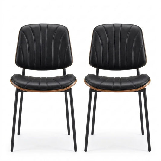 Eleganter Polsterstuhl aus Leder für Esszimmer, platzsparend, schwarz