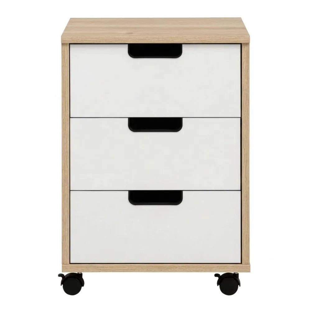 Moderner Rollcontainer mit Staufächern, Holzdekor