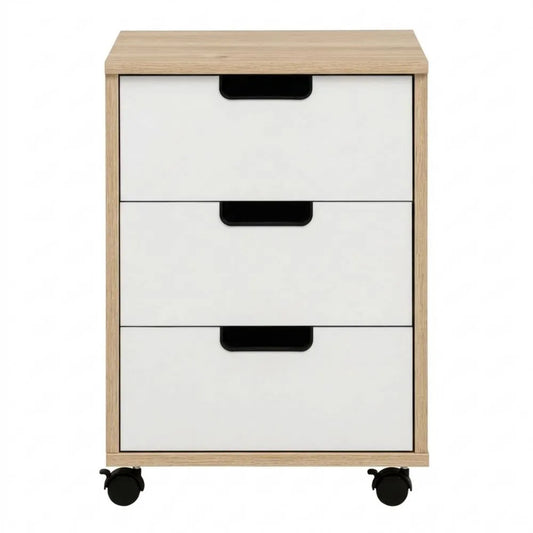 Moderner Rollcontainer mit Staufächern, Holzdekor